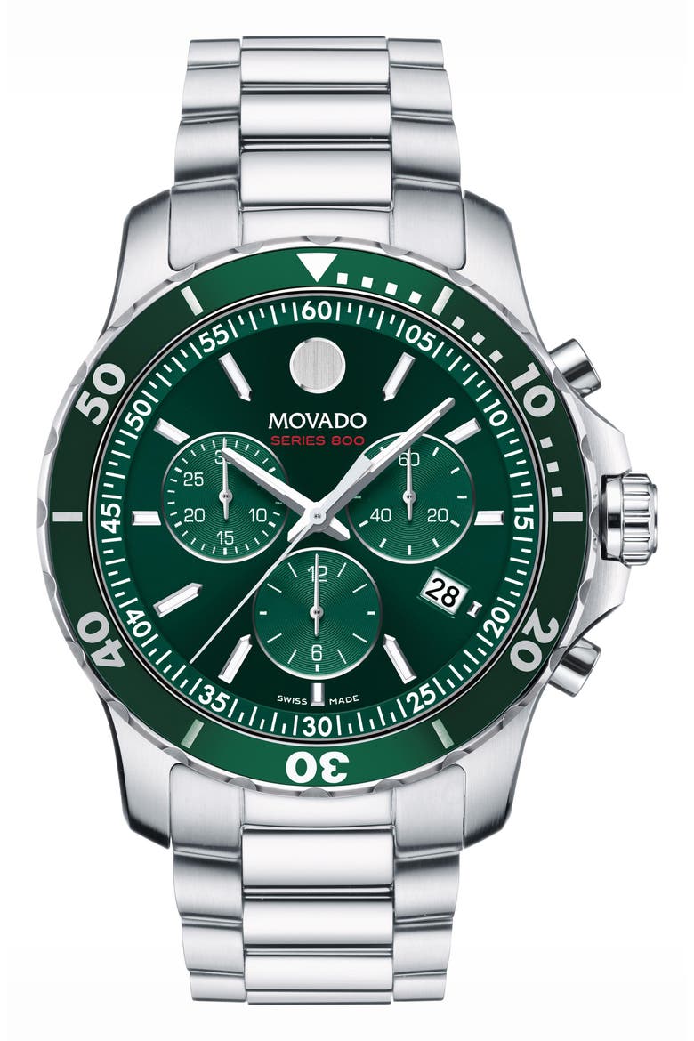 Series 800 Chronograph Bracelet Watch, 42mm, Main, color, GREEN