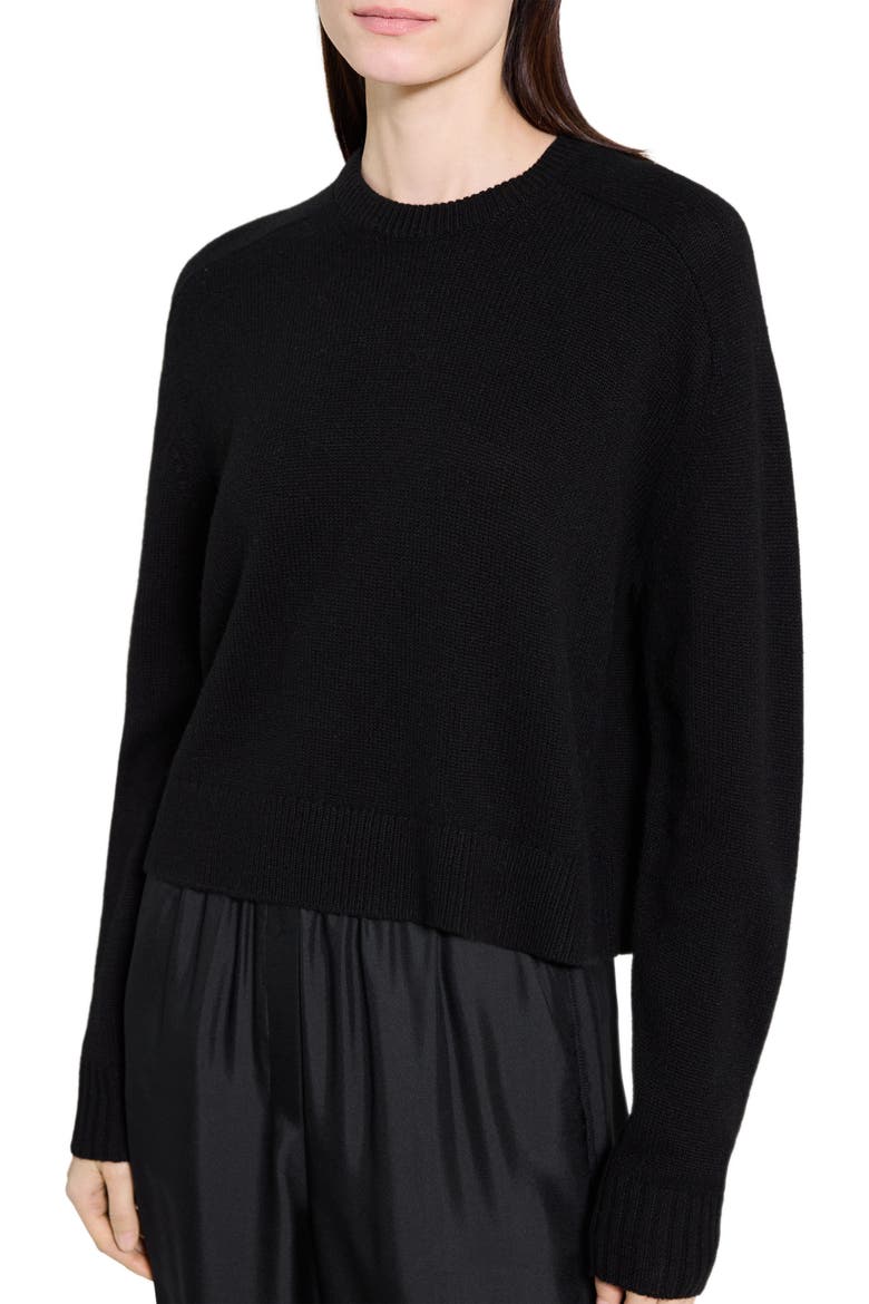 Cashmere Crewneck Crop Sweater, Alternate, color, BLACK