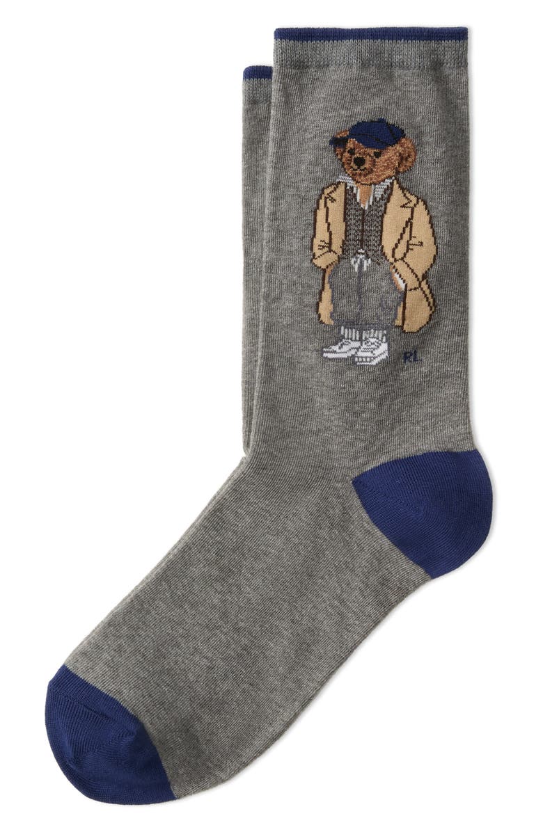 Polo Ralph Lauren Fall Bear Cotton Blend Crew Socks, Main, color, Grey Heather