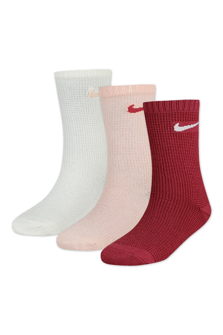 Kids' 3-Pack Waffle Crew Socks, Main, color, SWEET BEET