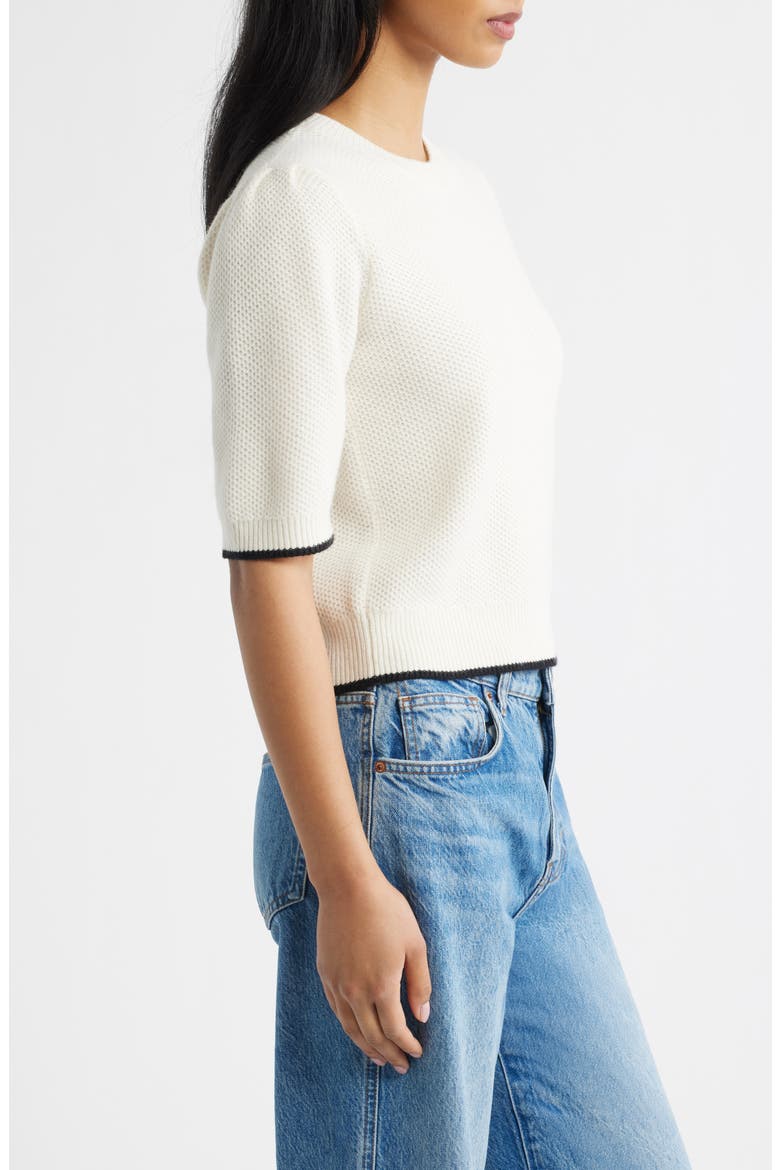 Puff Sleeve Textured Sweater, Alternate, color, IVORY WITH BLACK TIPPING