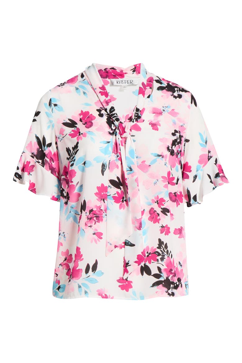 Floral Tie Neck Sleeveless Satin Top, Alternate, color, LILY WHITE MULTI