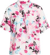 KASPER Floral Tie Neck Sleeveless Satin Top