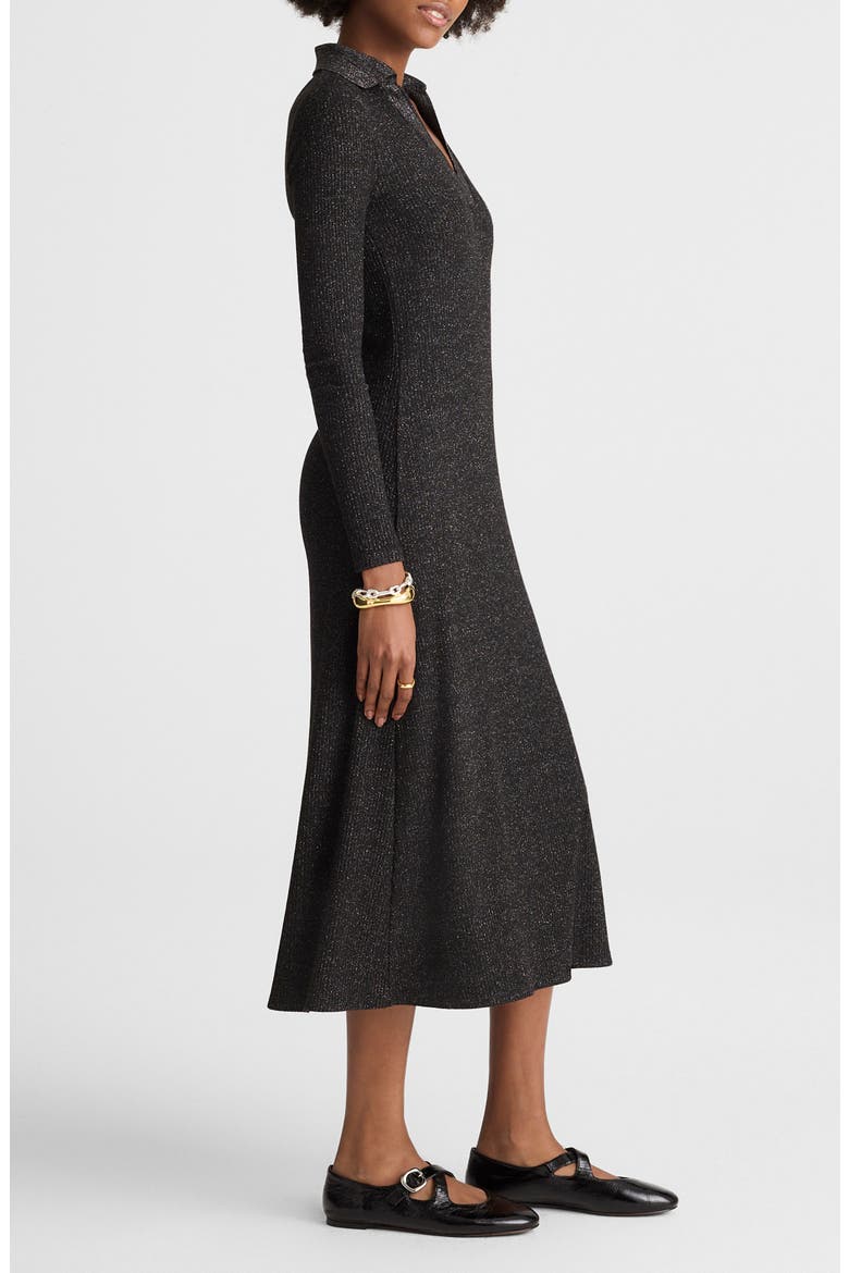 Ribbed Y-Neck Polo Maxi Dress, Alternate, color, LUREX BLACK