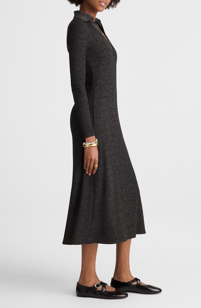 Madewell Ribbed Y-Neck Polo Maxi Dress, Alternate, color, Lurex Black