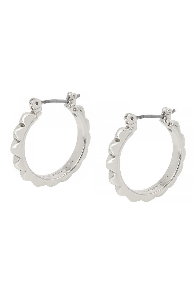 Small Studded Hoop Earrimgs, Main, color, RHODIUM