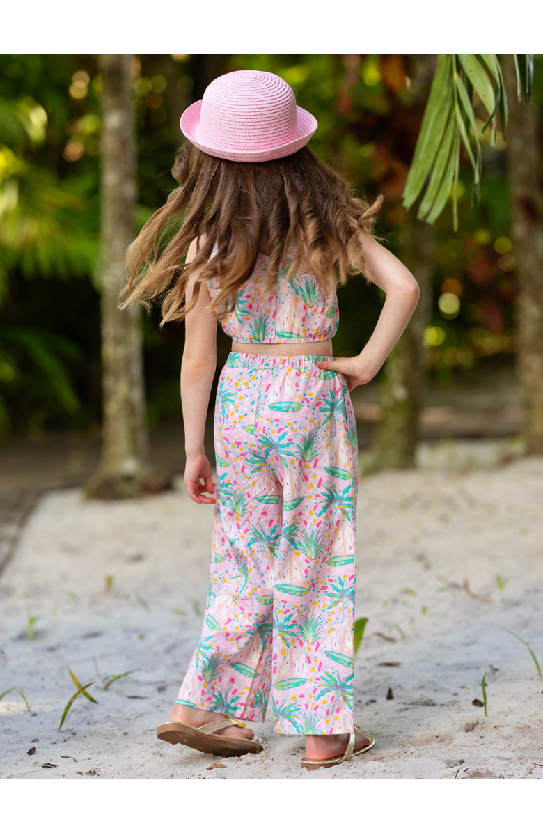 Mia Belle Girls Tropical Paradise One-Shoulder Top and Palazzo Pants Set, Alternate, color, Pink