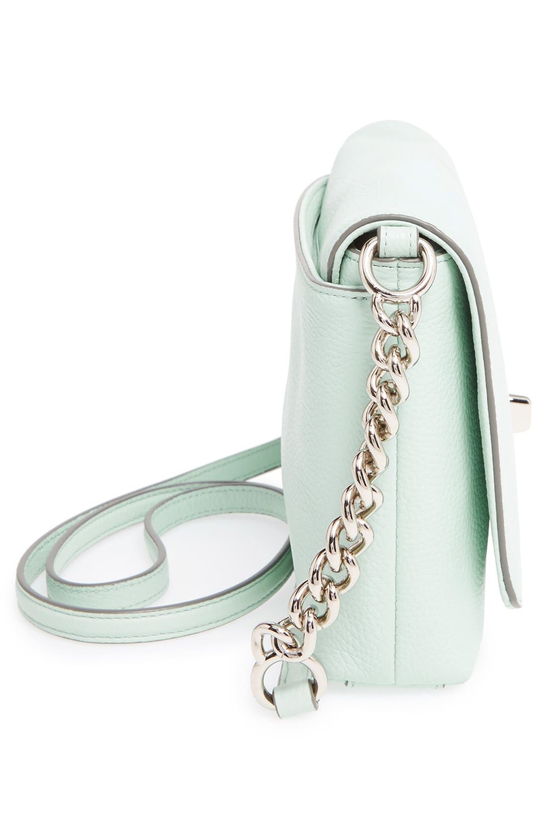 'Crosstown' Pebbled Leather Crossbody Bag, Alternate, color, SEAGLASS/ SILVER