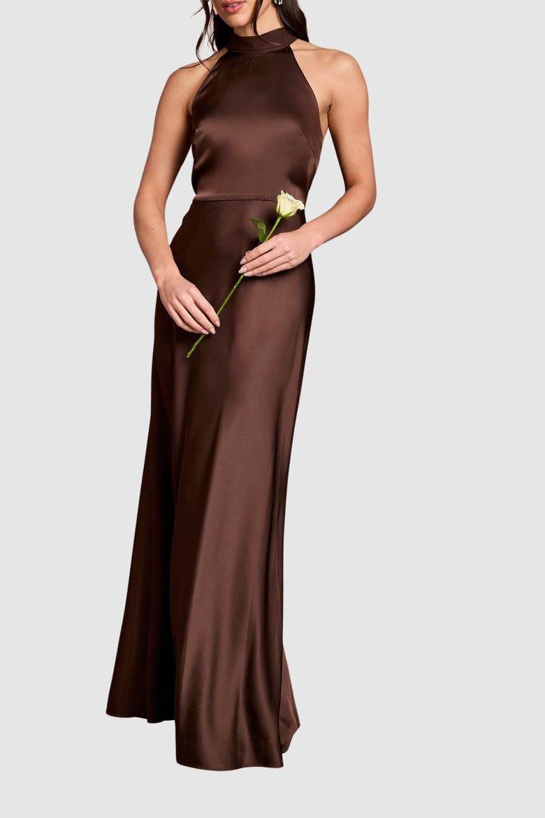 Halter Neck Maxi Dress, Alternate, color, Espresso