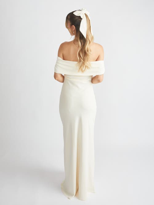 Six Stories Bardot Gathered Crepe Bridesmaid Dress In White
