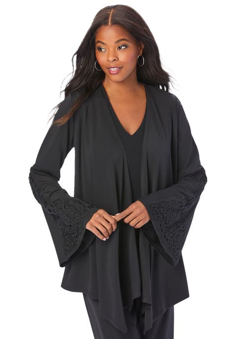 Plus-size Tiered Short-sleeve Georgette Tunic & Pants Set