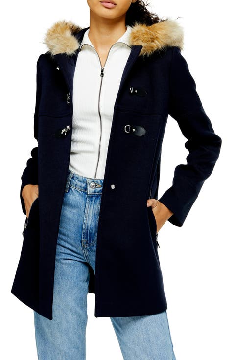 Patty Faux Fur Trim Hooded Coat