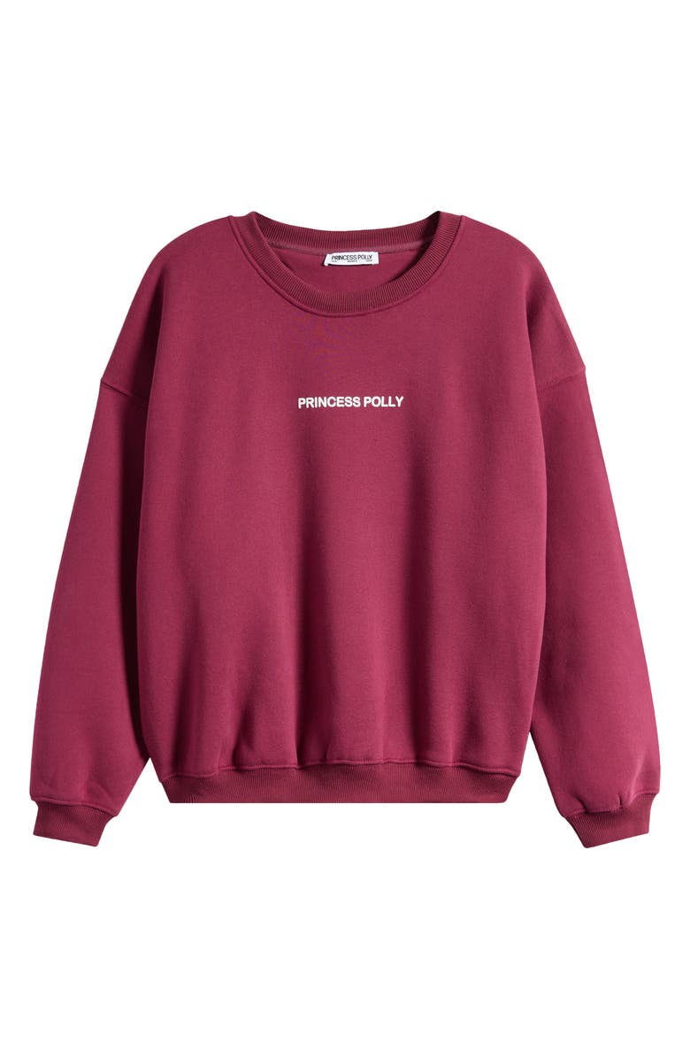 Princess Polly Logo Graphic Crewneck Sweatshirt, Main, color, Burgundy