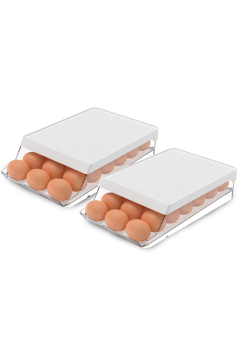 Rolling Clear Stackable Egg Holder Organizer 2-Piece Set, Main, color, Clear/White