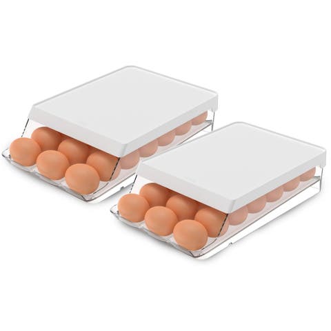 Rolling Clear Stackable Egg Holder Organizer 2-Piece Set