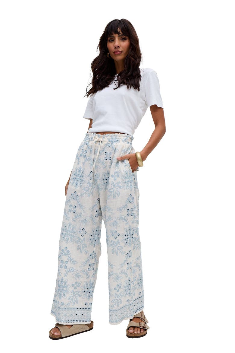 Cherice Wide leg All Over Embroidered Trouser, Alternate, color, Cream