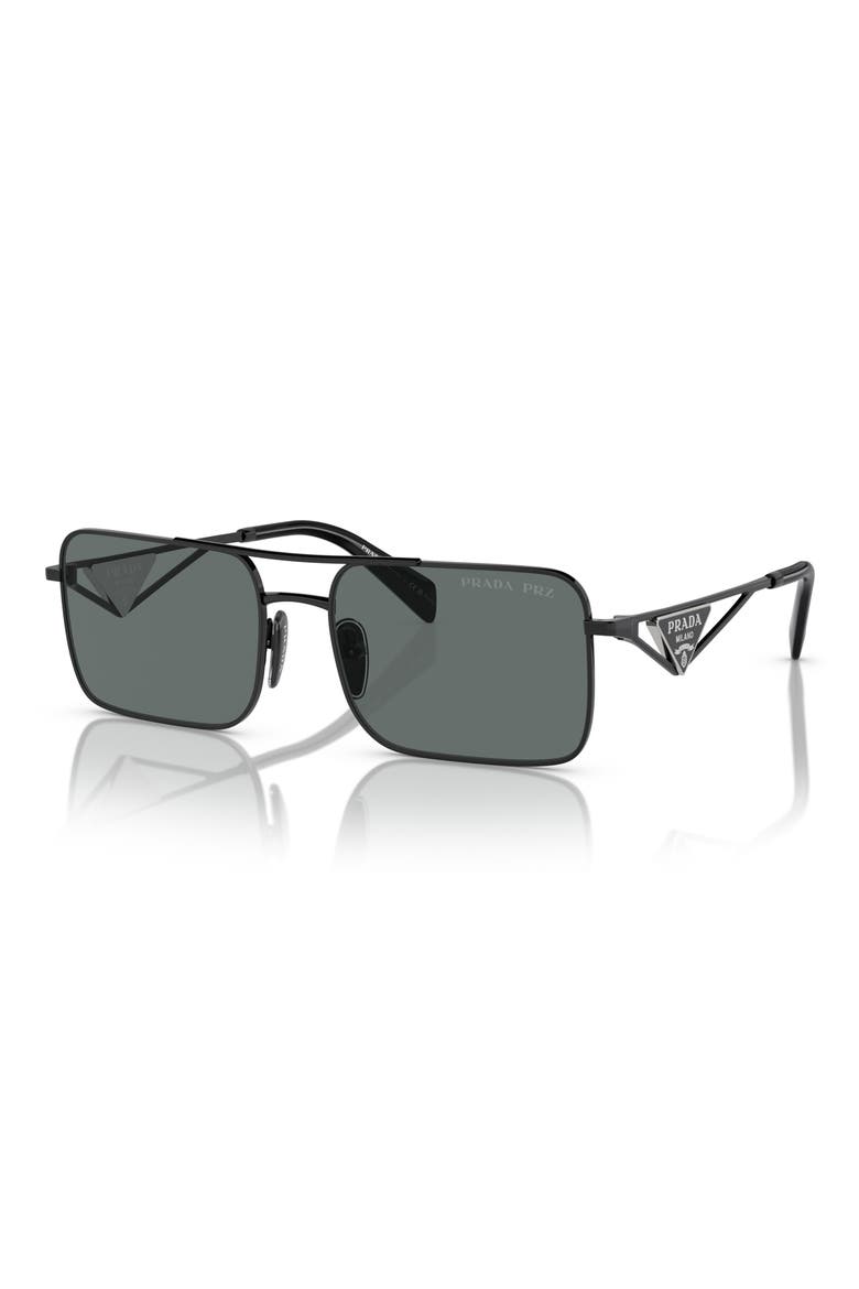 56mm Polarized Rectangular Sunglasses, Alternate, color, BLACK