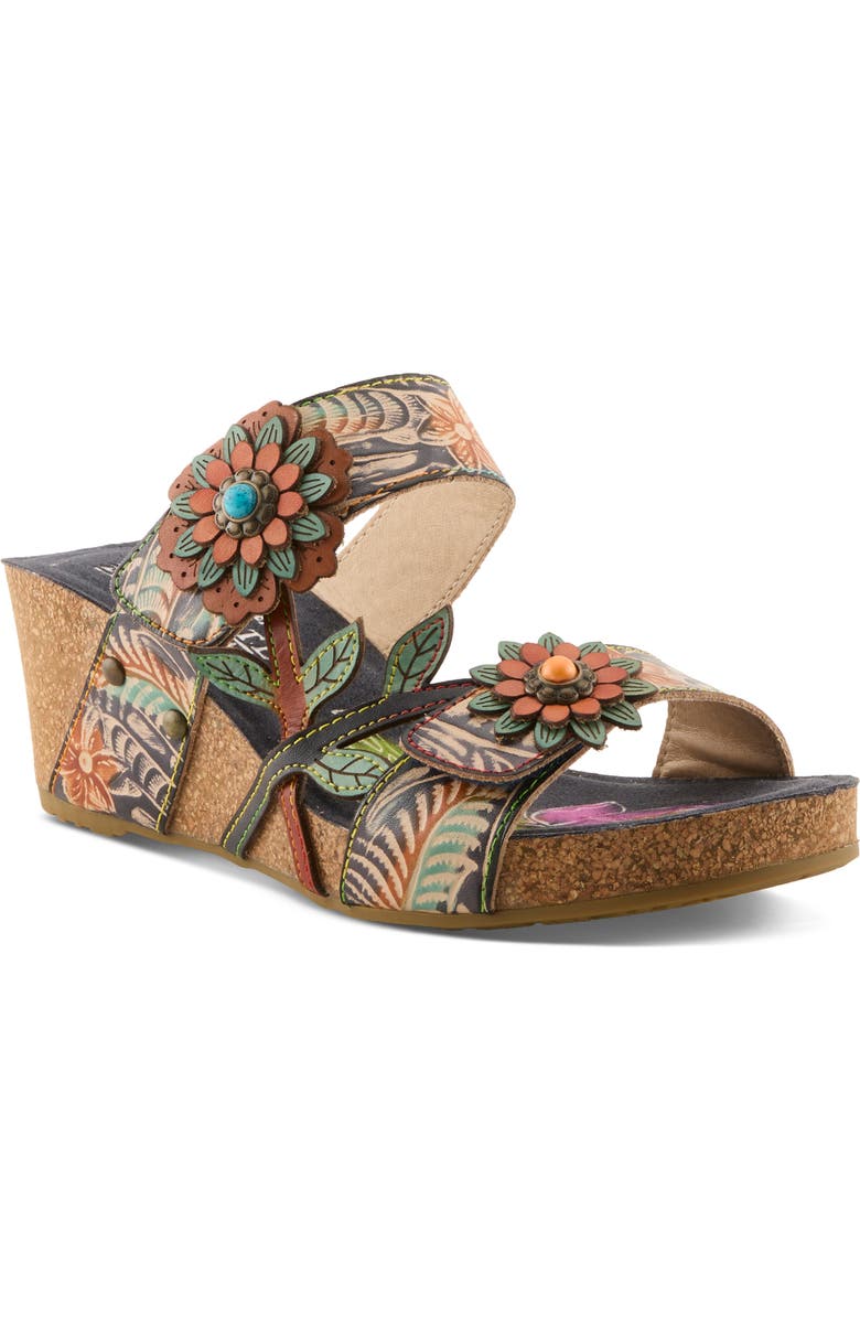 L'Artiste by Spring Step Moai Platform Wedge Sandal, Main, color, Navy Multi