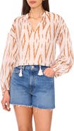 Vince Camuto Ikat Print Split Neck Peasant Top