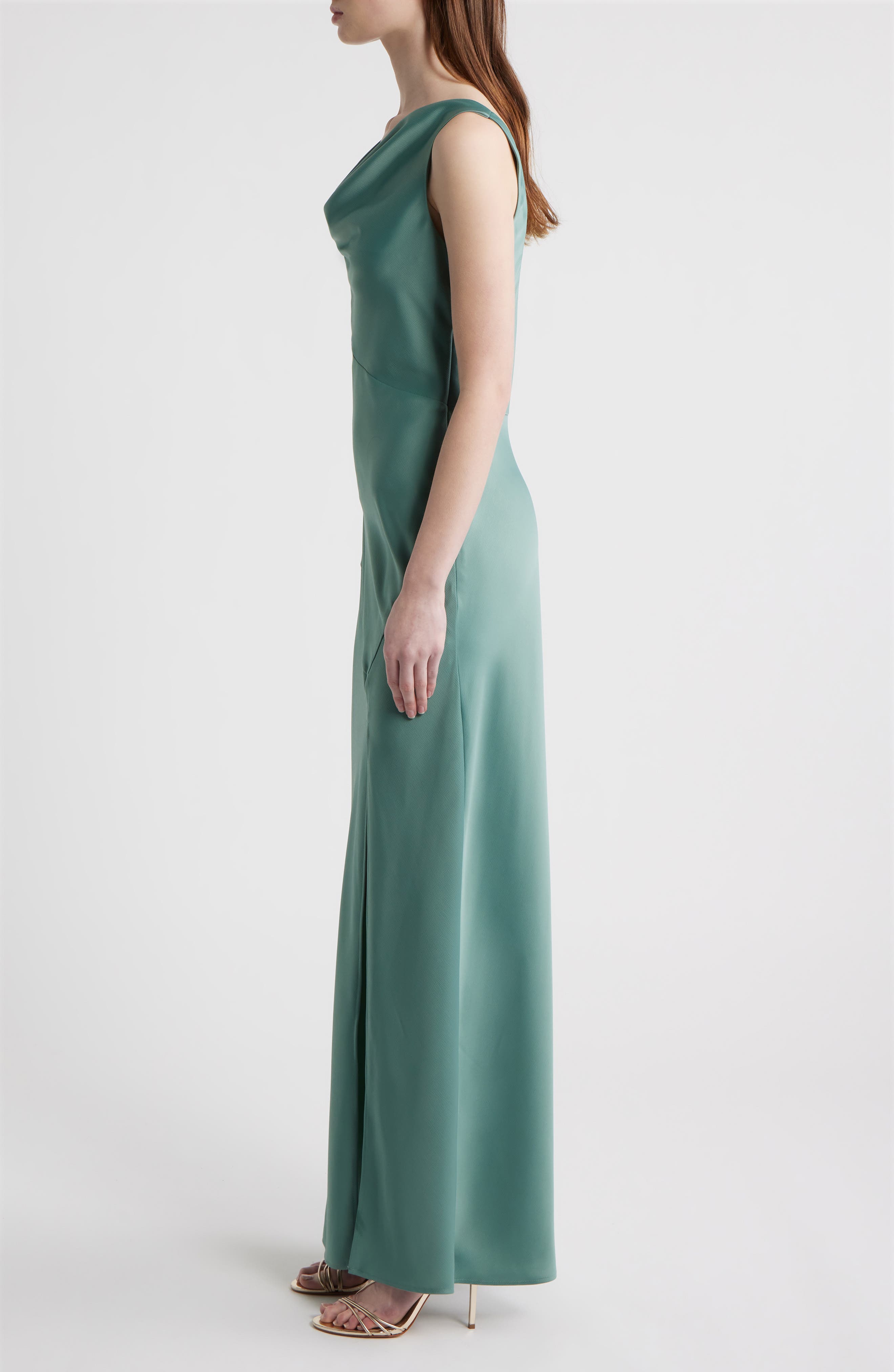 ghost dusty green dress WAYF Women's Lea Cowl Neck Satin Gown - OCC-CASUAL