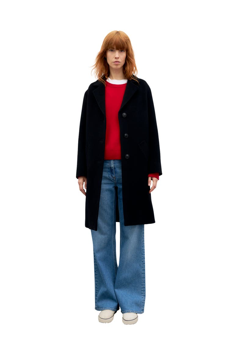 Aelis Angora Blend Collared Overcoat, Main, color, Black