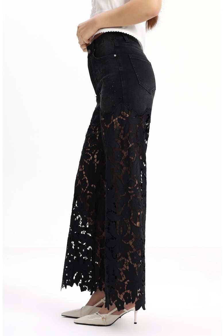 Embellished Eyelet High Waist Wide Leg Jeans, Alternate, color, INKGAUZE