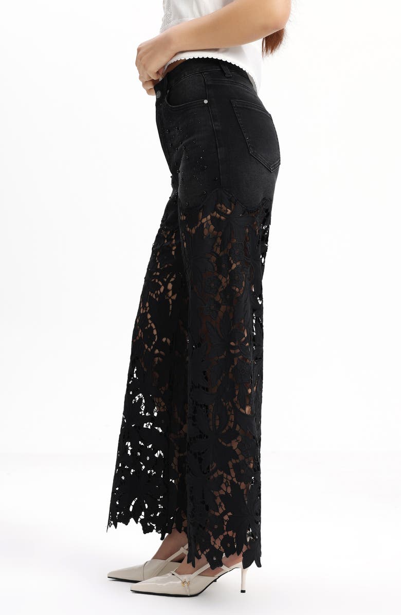 Bayeas Embellished Eyelet High Waist Wide Leg Jeans, Alternate, color, Inkgauze