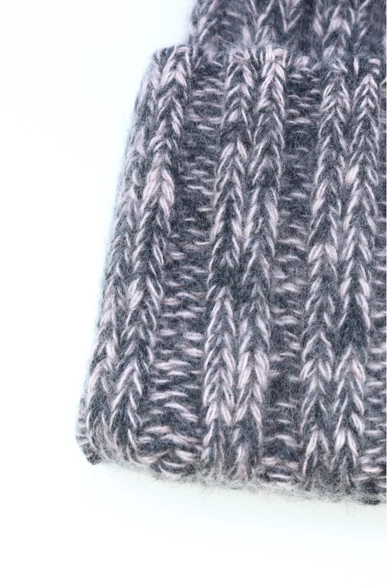 Cashmere tweeded chunky hat, Alternate, color, DARK GREY/POWDER PINK