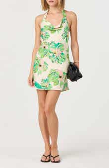 ASTR the Label Floral Satin Halter Minidress