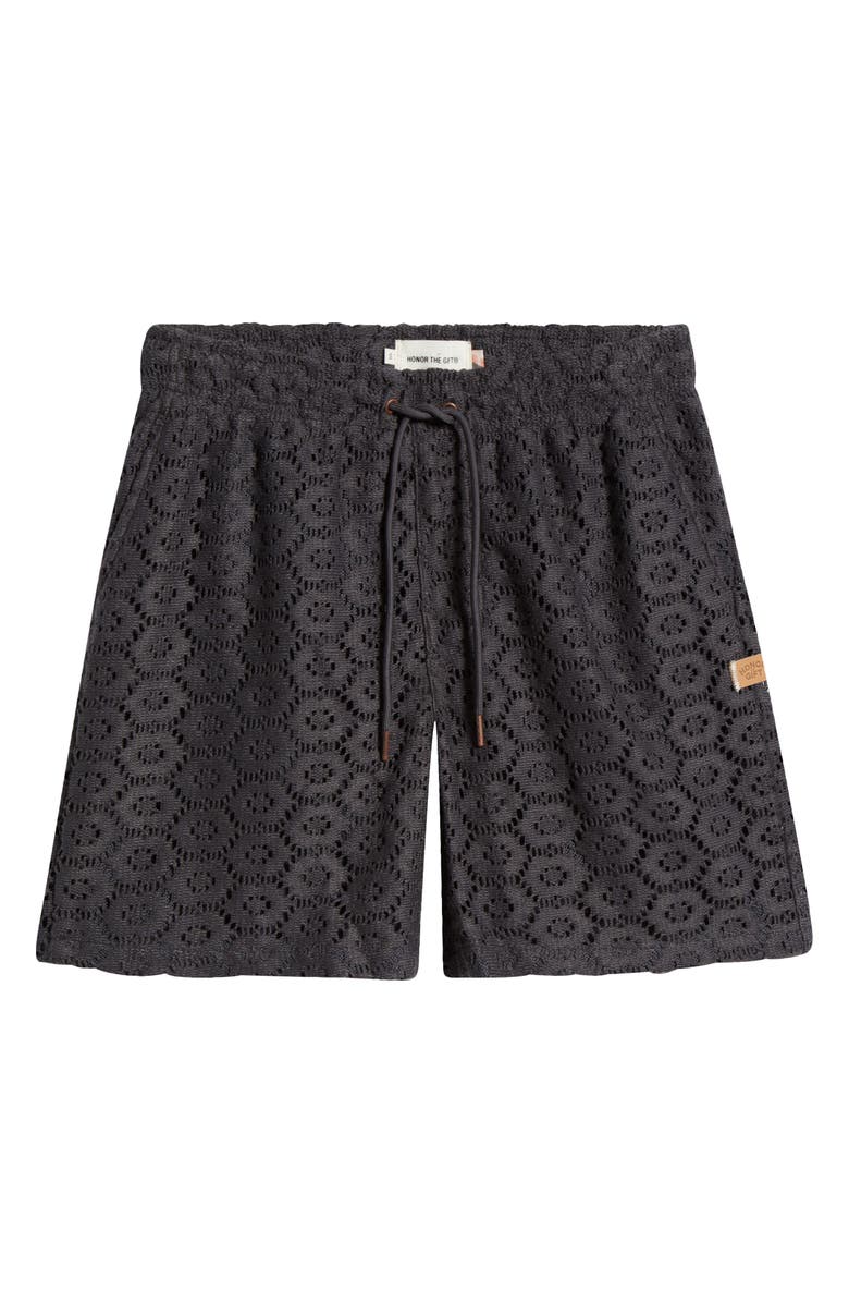 HONOR THE GIFT Open Stitch Drawstring Shorts, Alternate, color, Black