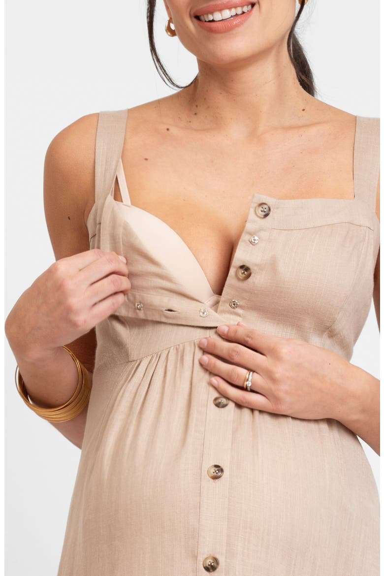 Button Front Maternity/Nursing Midi Sundress, Alternate, color, TAUPE