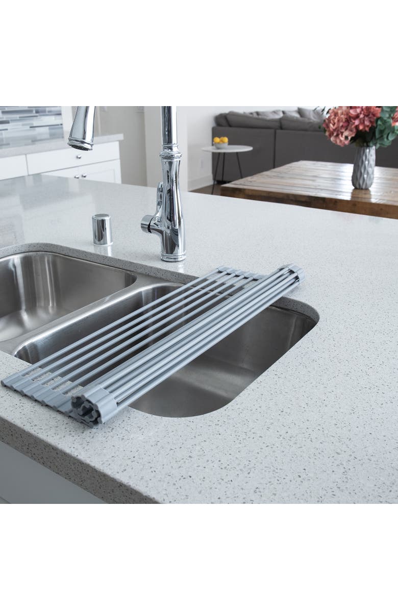 Better Houseware Over the Sink Roll Up Drying Rack, Silicone and Stainless Steel, Alternate, color, Gray