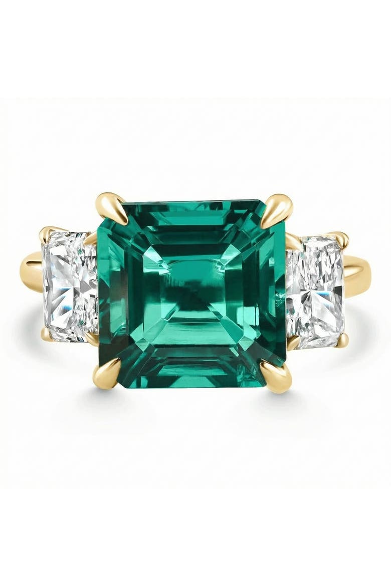 8Ct Asscher Cut Emerald & Diamond Ring 14k Gold or Platinum Lab Grown, Alternate, color, 14k Yellow Gold