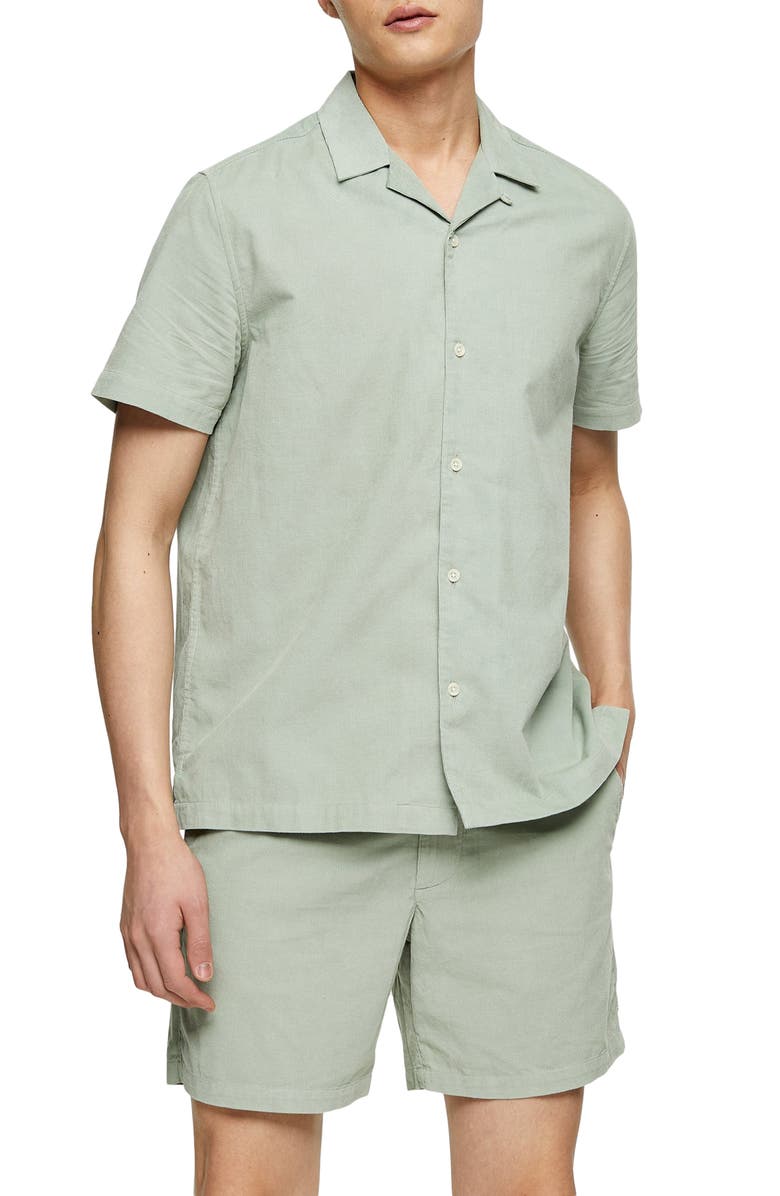 Topman Short Sleeve Button-Up Corduroy Camp Shirt, Main, color, 
