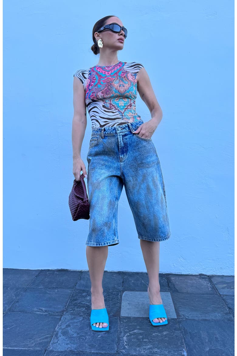 Nina Print Cap Sleeve Mesh Top, Alternate, color, GILDED PAISLEY