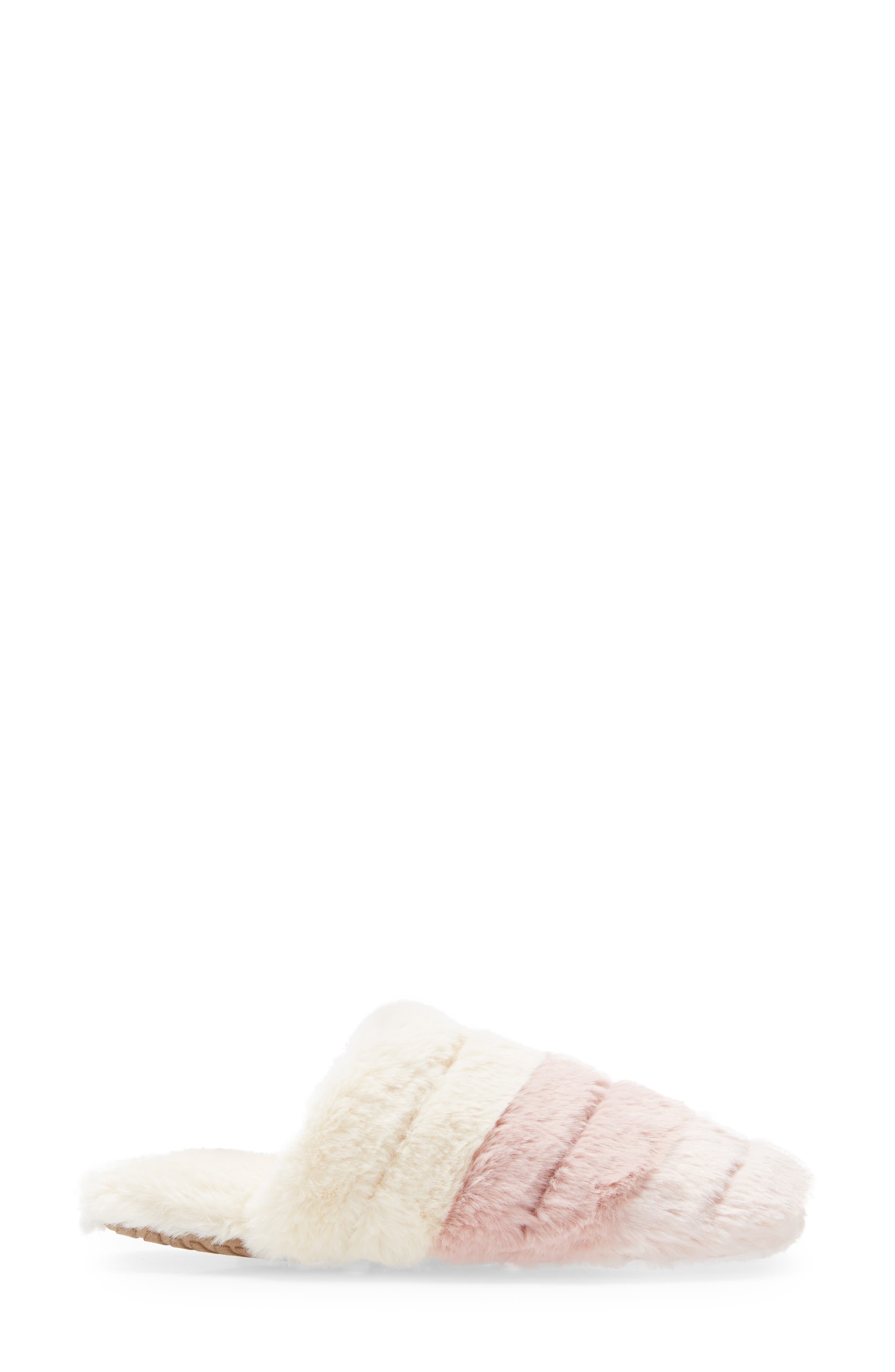 Recycled Faux Fur Quilted Scuff Slippers, Alternate, color, DUSTY BLUSH MULTI