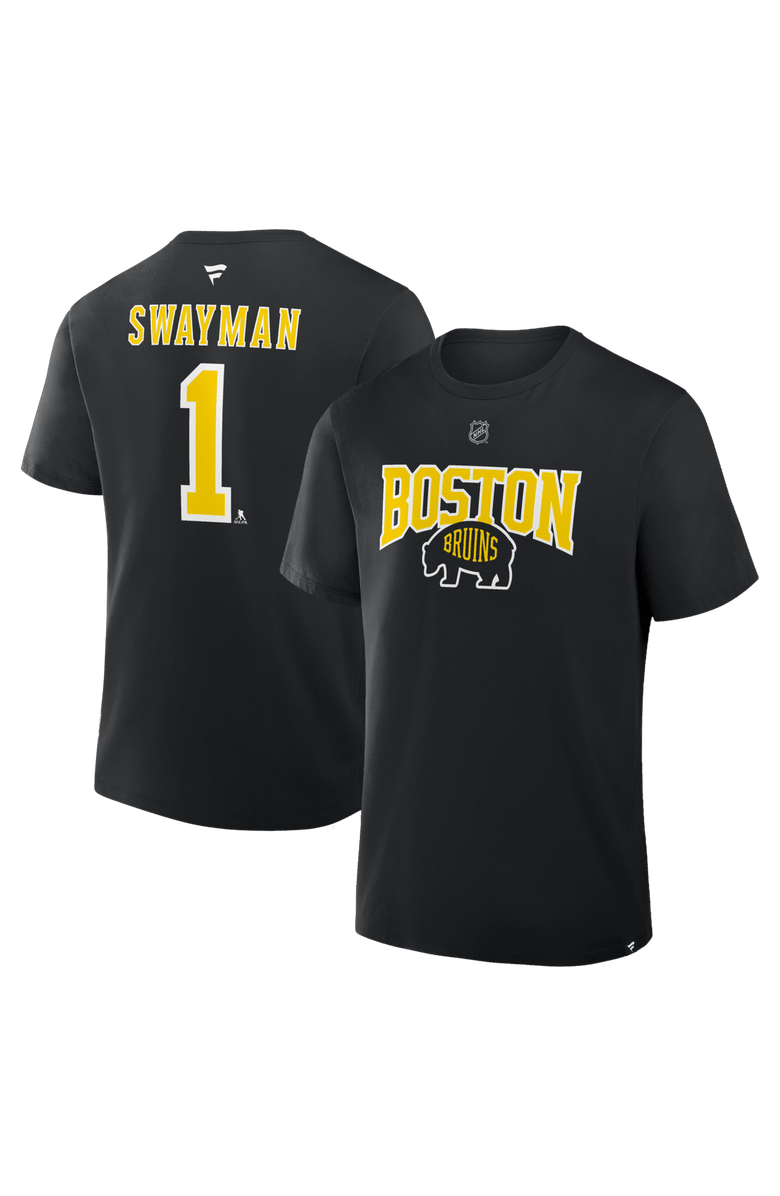 FANATICS Men's Fanatics Jeremy Swayman Black Boston Bruins 2026 NHL Stadium Series Authentic Stack Name & Number T-Shirt, Main, color, Black