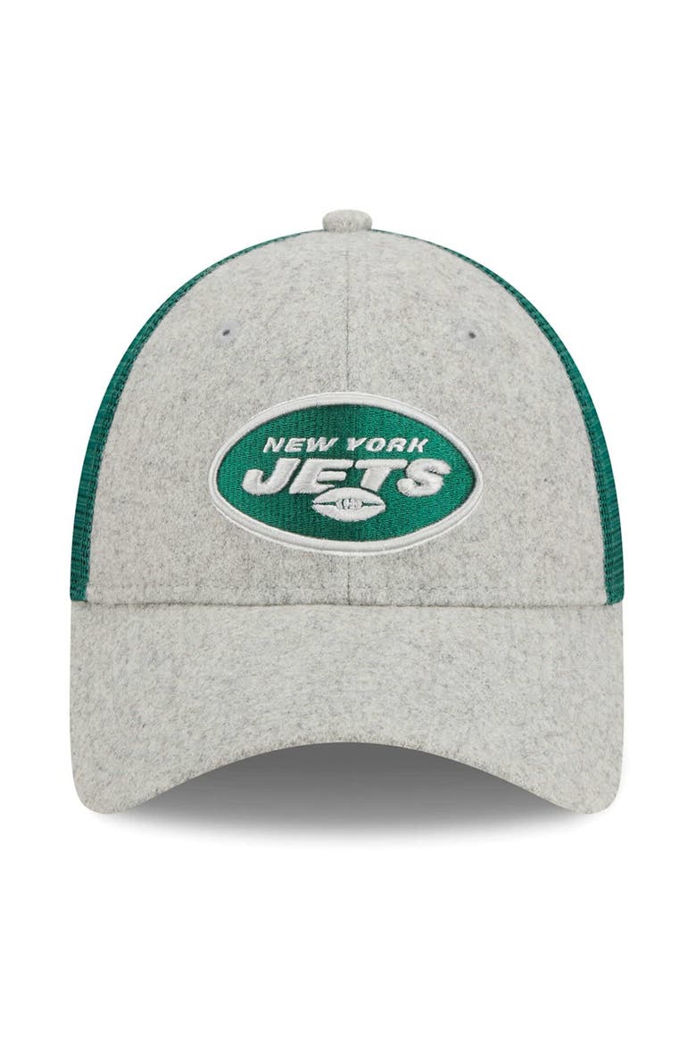 Men's New Era Heather Gray/Green New York Jets Pop Trucker 9FORTY Adjustable Hat, Alternate, color, Heather Gray