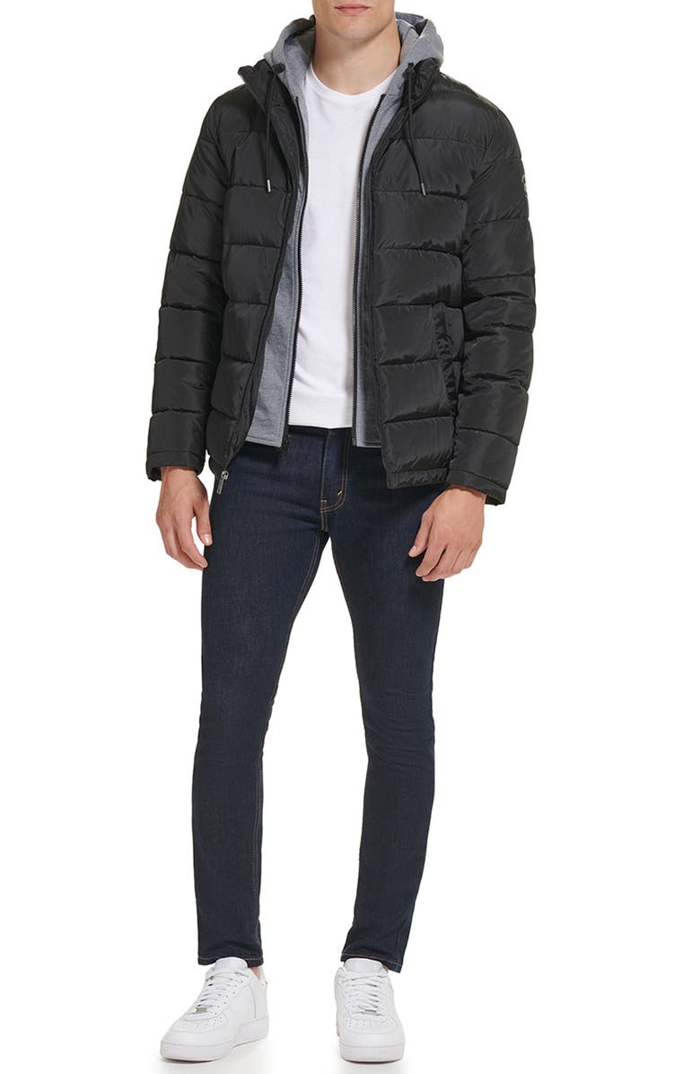 Kenneth Cole New York Hooded Faux Layer Puffer Jacket, Alternate, color, 