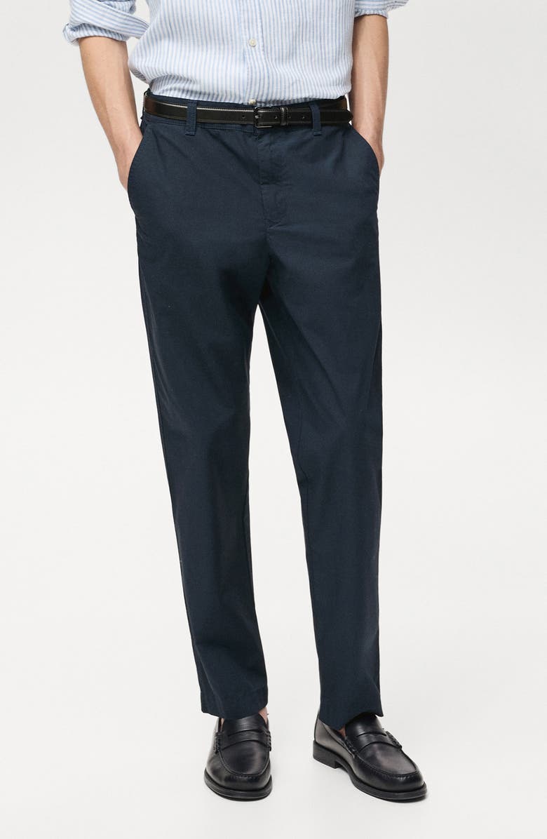 MANGO Drawstring Straight Leg Poplin Pants, Main, color, Dark Navy