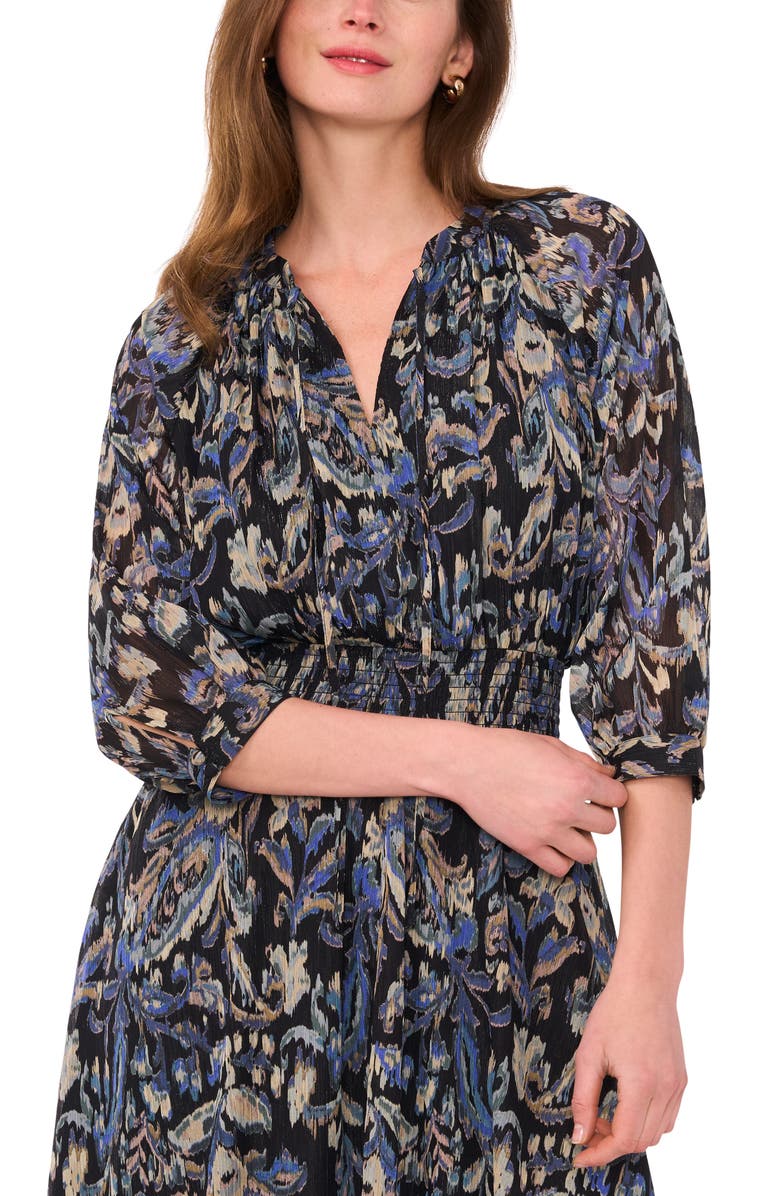 Halogen<sup>®</sup> Print Smocked Waist Chiffon Midi Dress, Alternate, color,