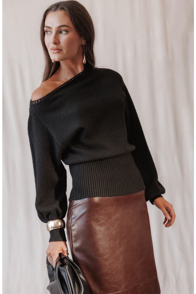 Zinnia Off Shoulder Sweater, Main, color, BLACK