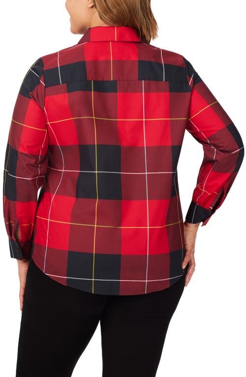 Foxcroft Rhea Plaid Cotton Blend Button-up Shirt In Black/red