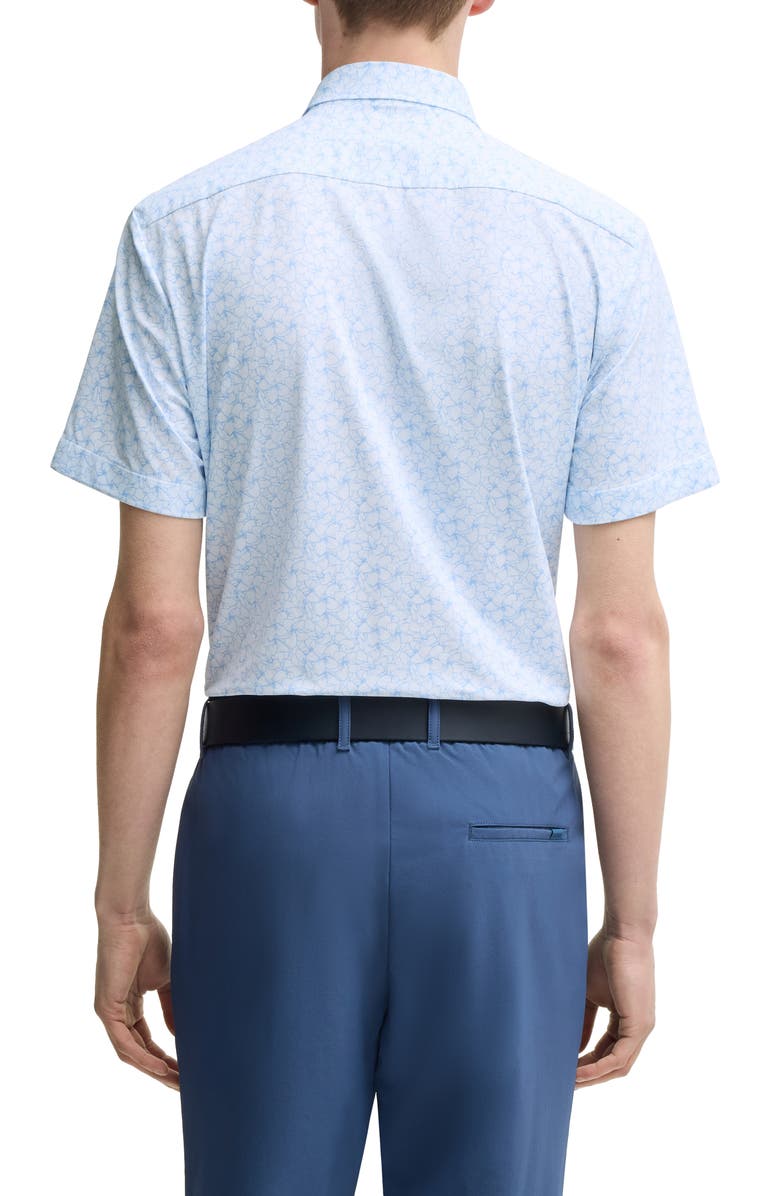 BOSS Roan Floral Short Sleeve Stretch Button-Up Shirt, Alternate, color, Light Blue