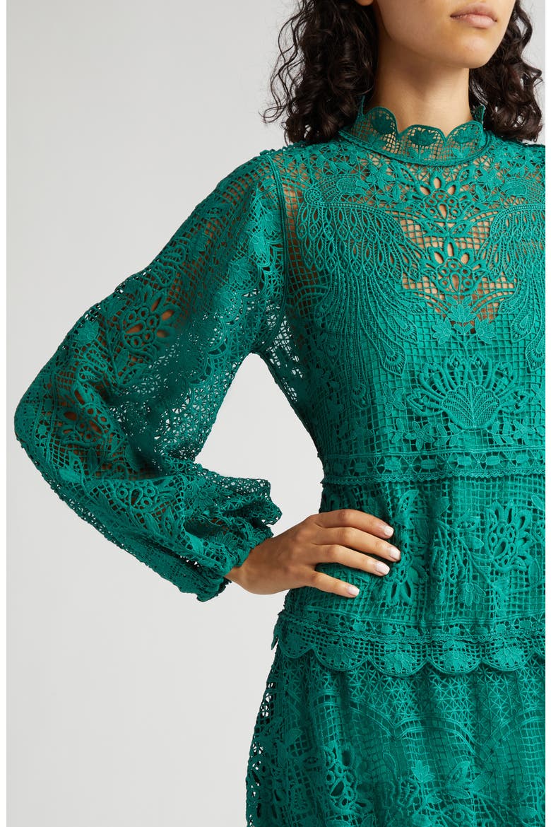 Long Sleeve Guipure Lace Maxi Dress, Alternate, color, GREEN