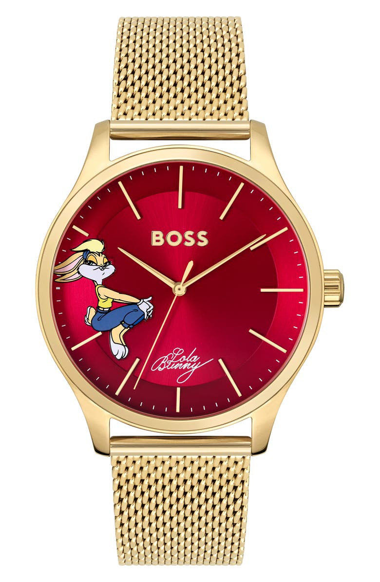 HUGO x Looney Tunes<sup>™</sup> Elite Lola Bunny Mesh Bracelet Watch, 41mm x 9.4mm, Main, color,