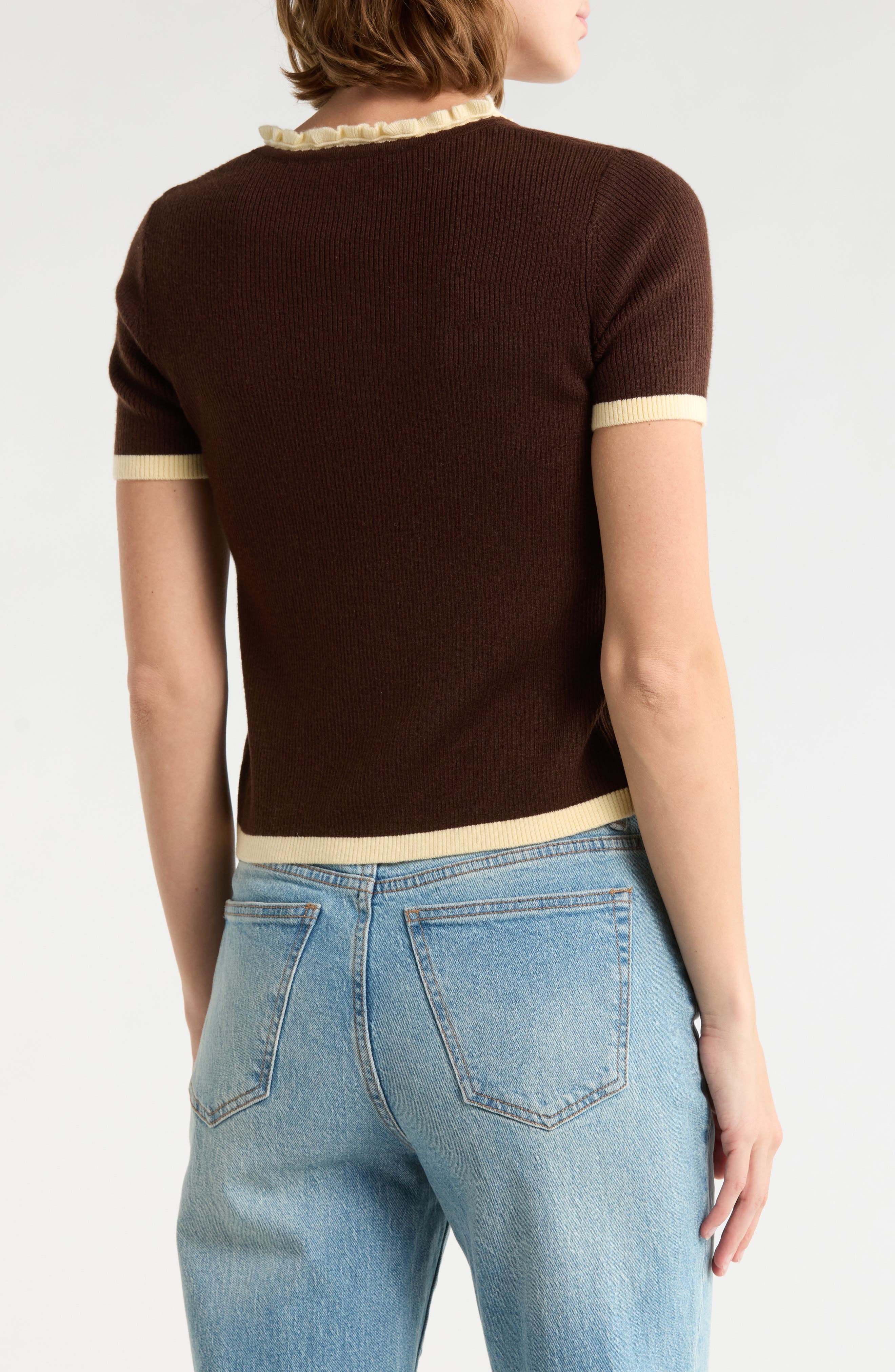 Ruffle Short Sleeve Crop Cardigan - image 2