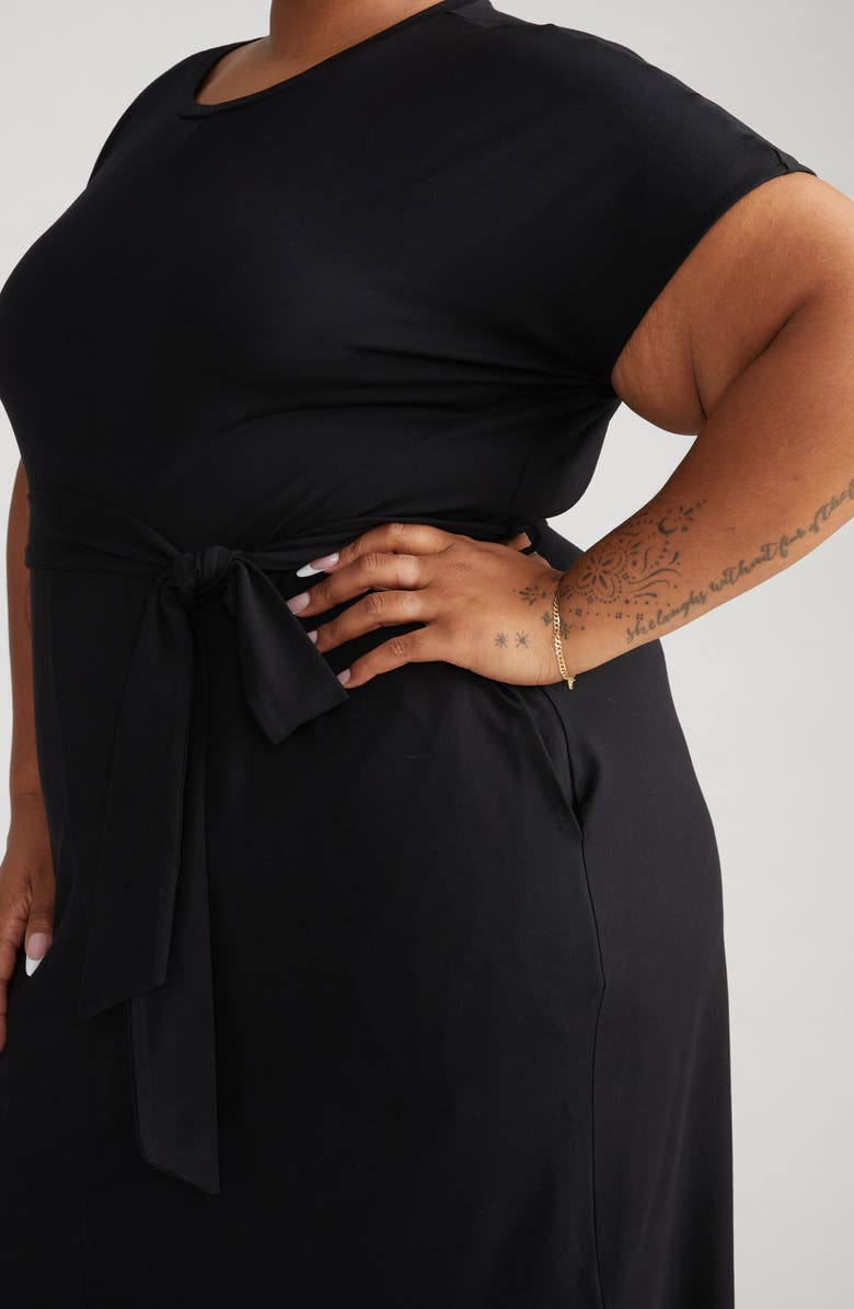 Universal Standard Divine Tie Belt Jersey T-Shirt Dress, Alternate, color, 