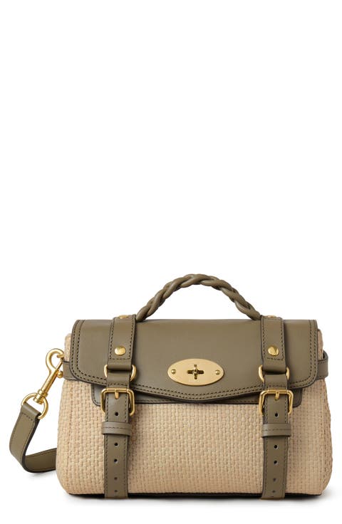 Mini Alexa Raffia & Leather Satchel