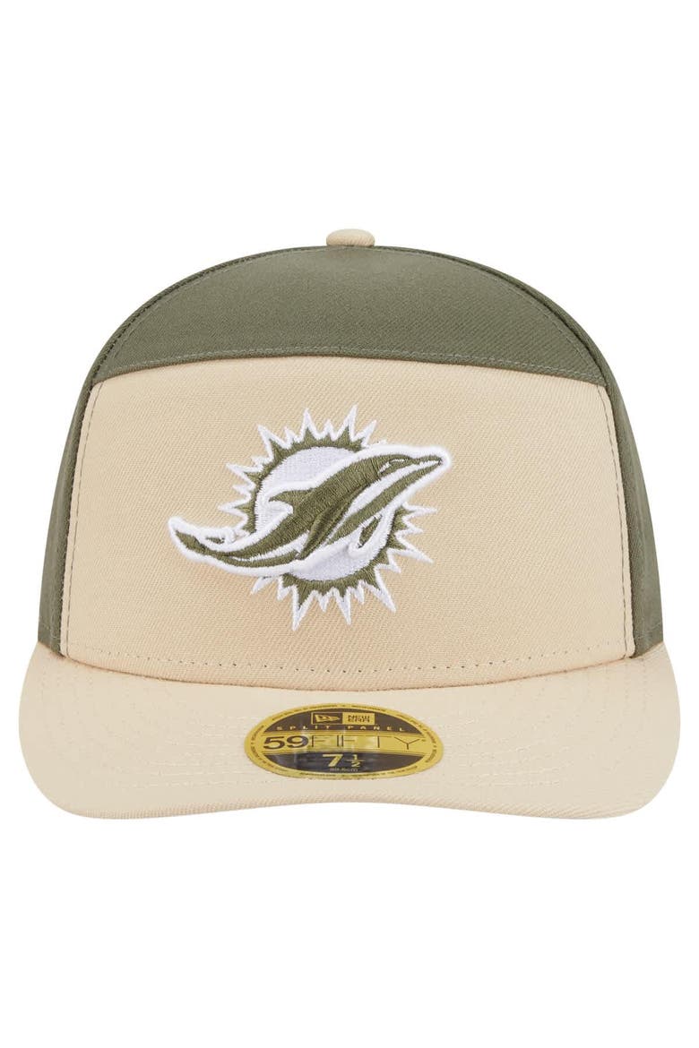 Men's New Era Light Beige/Olive Miami Dolphins Two-Tone Color Pack Split Panel 59FIFTY Fitted Hat, Alternate, color, Light Beige